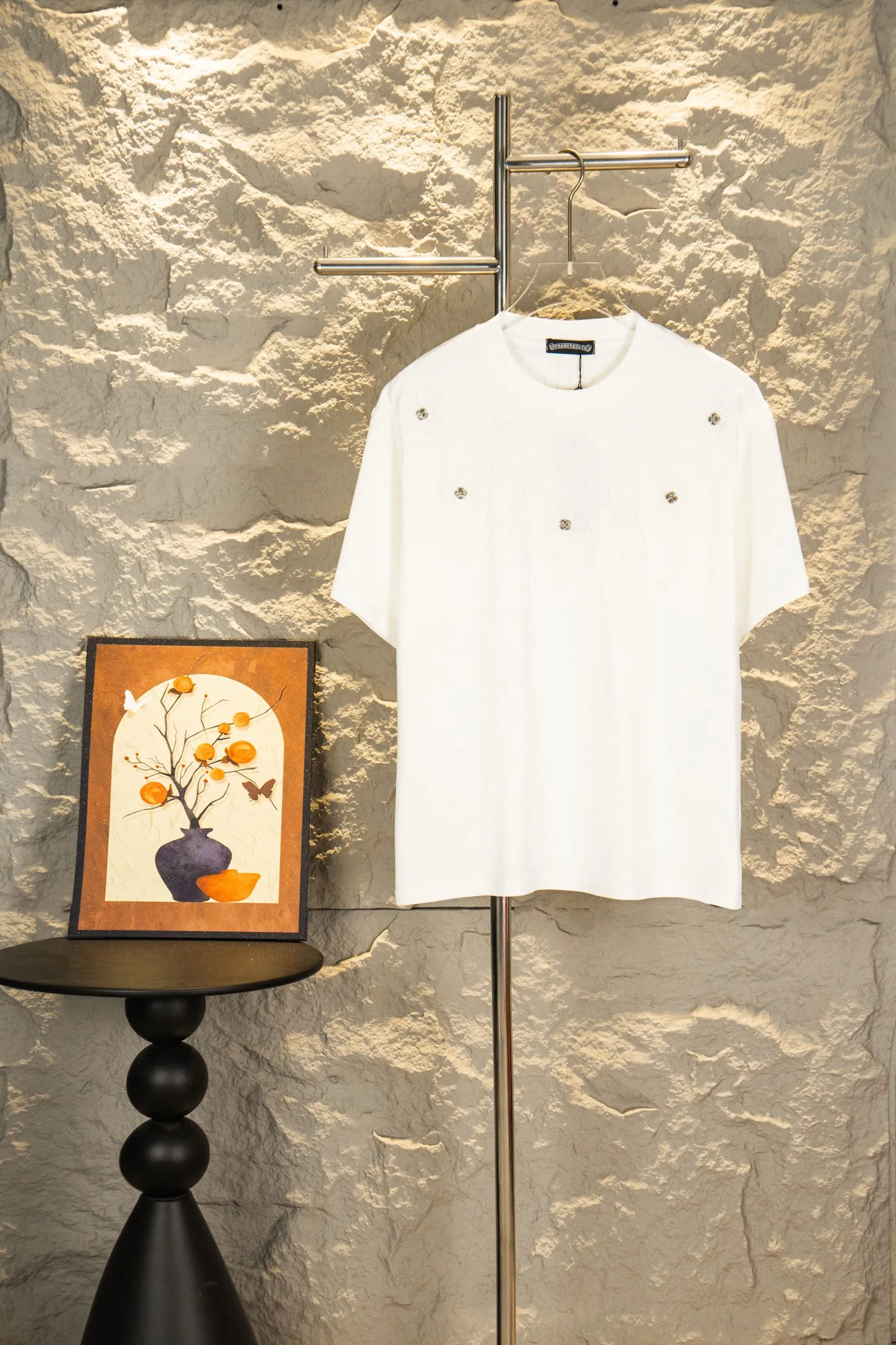 ：Y 105 Chrome hearts CH 26ss T ， Color Change！（Black White Light Blue） ！ ， ， ， ， 。 Breathable， ， Same Style 。 ， ， 、 、 。 Authentic ， ， ， Versatile ， 、 Retro ！ ：Black White Size：S—XL